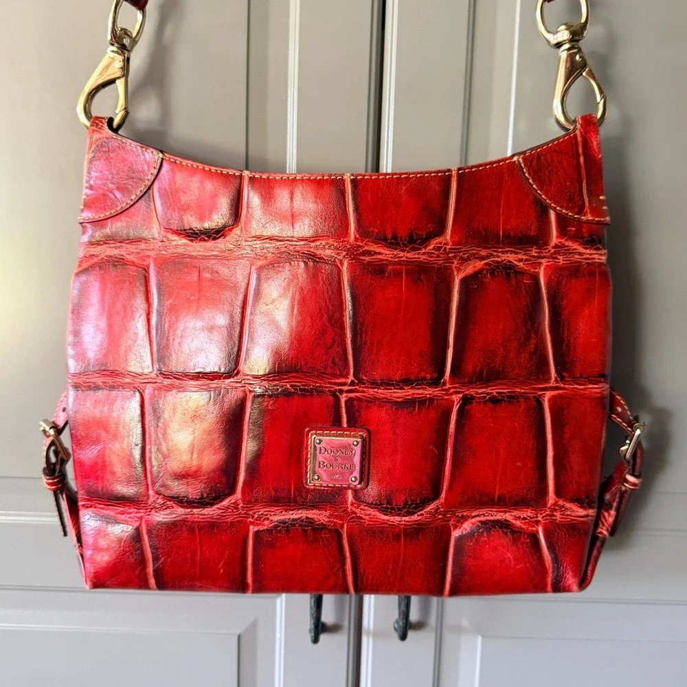 Dooney & Bourke Vintage Red Croc Embossed Leather Crossbody Bag, Medium